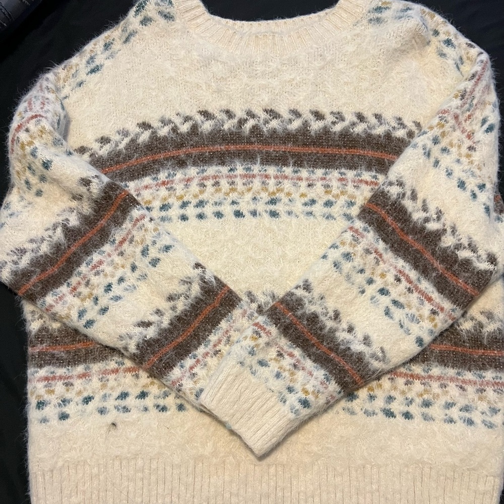 BKE Fair Isle Sweater - Cream and Brown